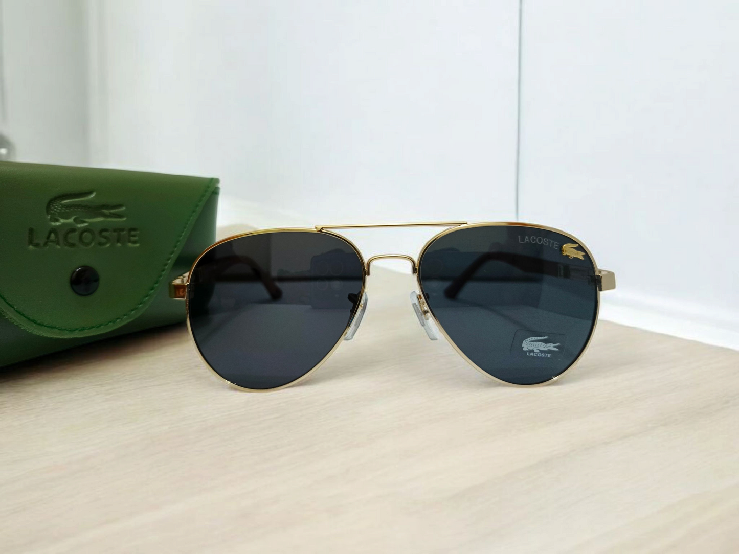 Lacoste inspired Aviator(Adult Small) Sunglasses – Classic Golden Frame with Polarized Black Lenses