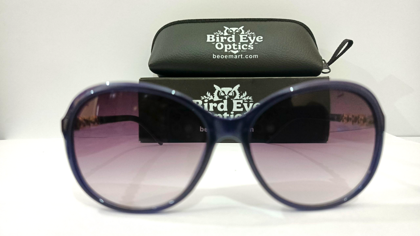 Chic Oversized Butterfly Sunglasses - Navy Blue with Gold & Crystal Detail
