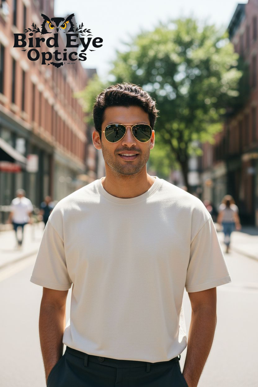 Ray Ban inspired Golden BEO Classic Pilot Aviator Sunglasses - Essential Gold Frame with High-Protection Green Lens