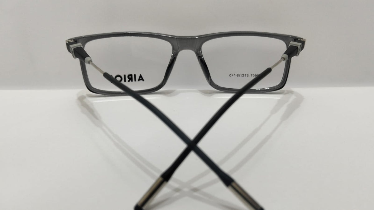 AIRIQI 55607 Executive Smoked Grey Rectangular Eyeglasses Frame  Unisex / Men's Lightweight Eyewear