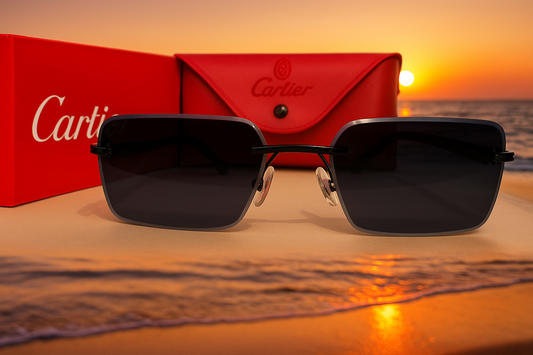 Cartier inspired Rimless Black sunglasses by Bird Eye Optics