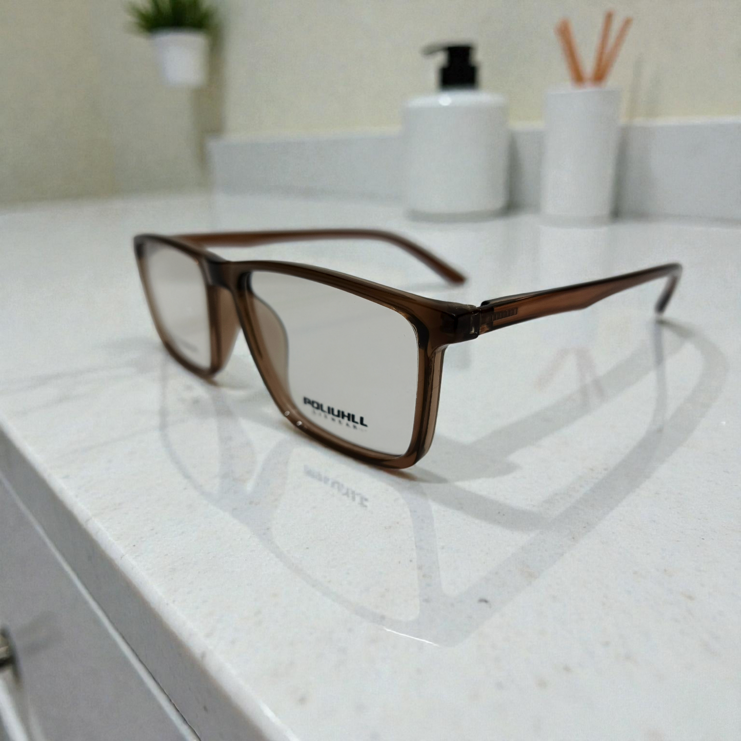 Poliuhll "Slate-Brown" Rectangular TR90 Eyeglasses – Ultra Lightweight & Unisex