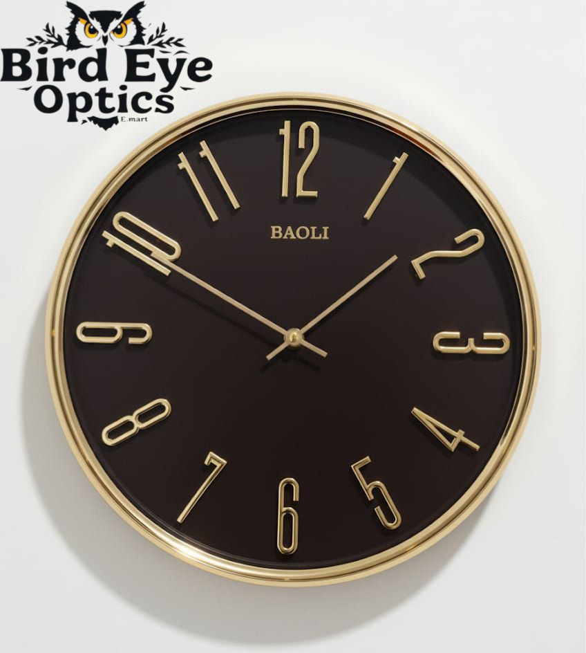 Modern Elegance Baoli Wall Clock: Black & Golden Accent Piece
