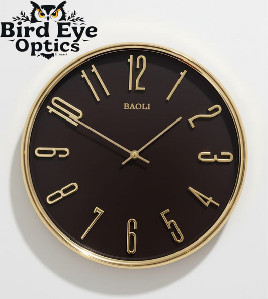 Modern Elegance Baoli Wall Clock: Black & Golden Accent Piece