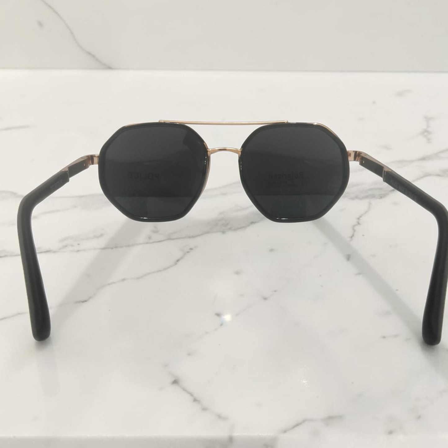 Inspiration of Police x Lewis Hamilton Geometric Octagon Polarized Sunglasses.Golden & Black Frame