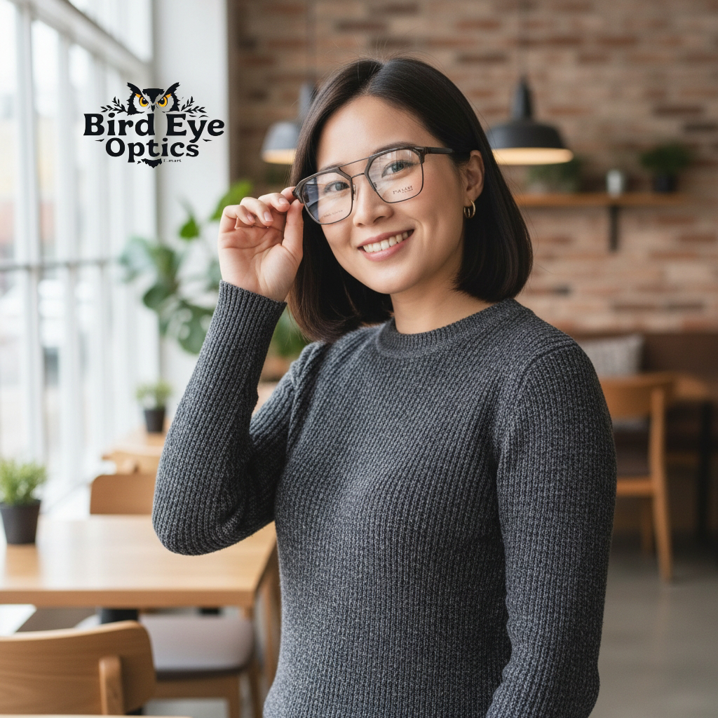 Dark moss green front with dark charcoal grey temples color urban Architect:FIALLVI Geometric Frame by Bird Eye Optics Emart