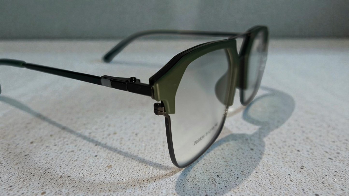 Gunmetal grey front with gunmetal grey lower rim, bridge and temples color urban Architect:FIALLVI Geometric Frame by Bird Eye Optics Emart