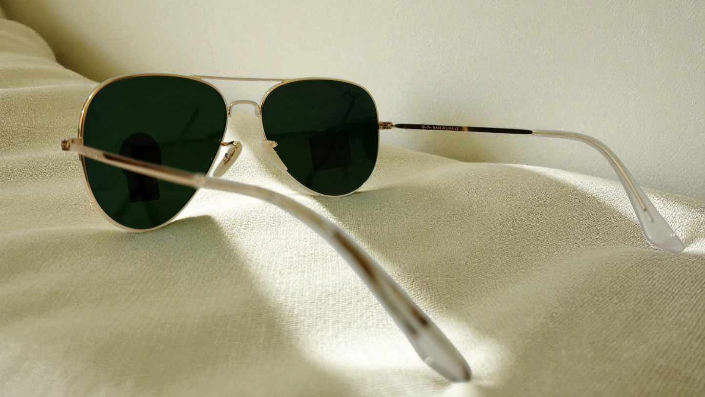 Ray Ban inspired Golden BEO Classic Pilot Aviator Sunglasses - Essential Gold Frame with High-Protection Green Lens