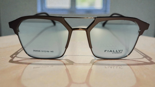 Chocolate brown front with burnished bronze lower rim & bridge , temples color urban Architect:FIALLVI Geometric Frame by Bird Eye Optics Emart