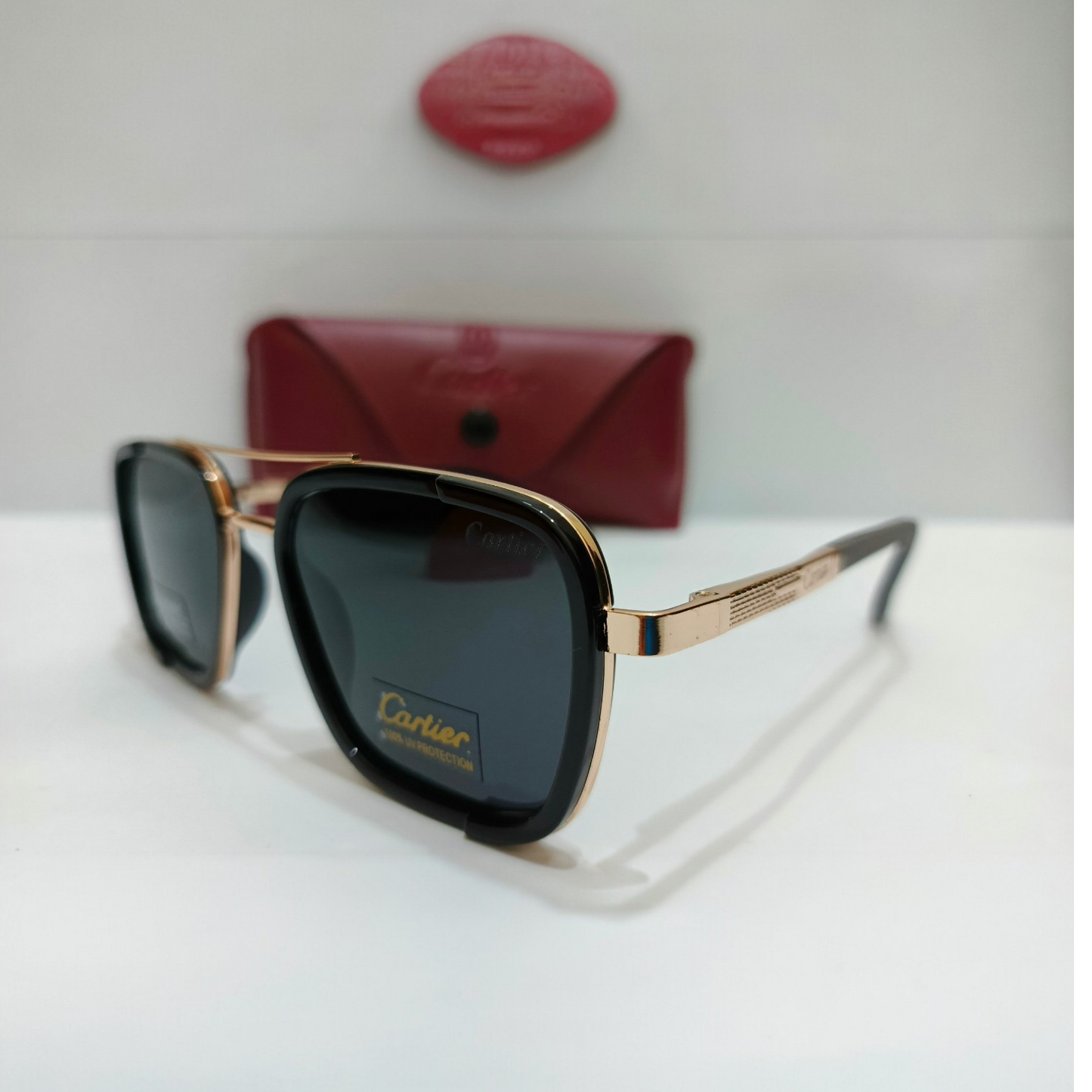 Cartier inspired Luxury Square Aviator Sunglasses  Premium Golden & Black Finish