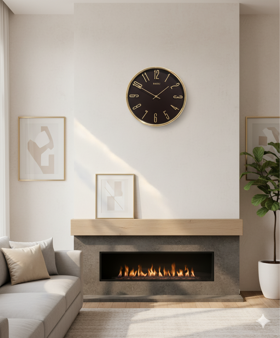 Modern Elegance Baoli Wall Clock: Black & Golden Accent Piece
