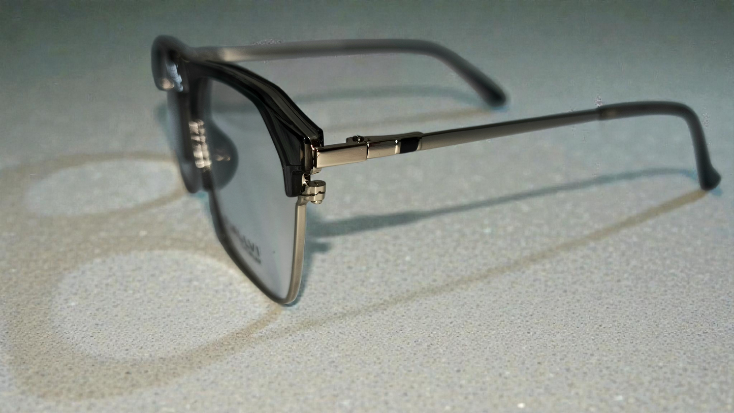 Transparent charcoal front with silver lower rim, bridge and temples color urban Architect:FIALLVI Geometric Frame by Bird Eye Optics Emart