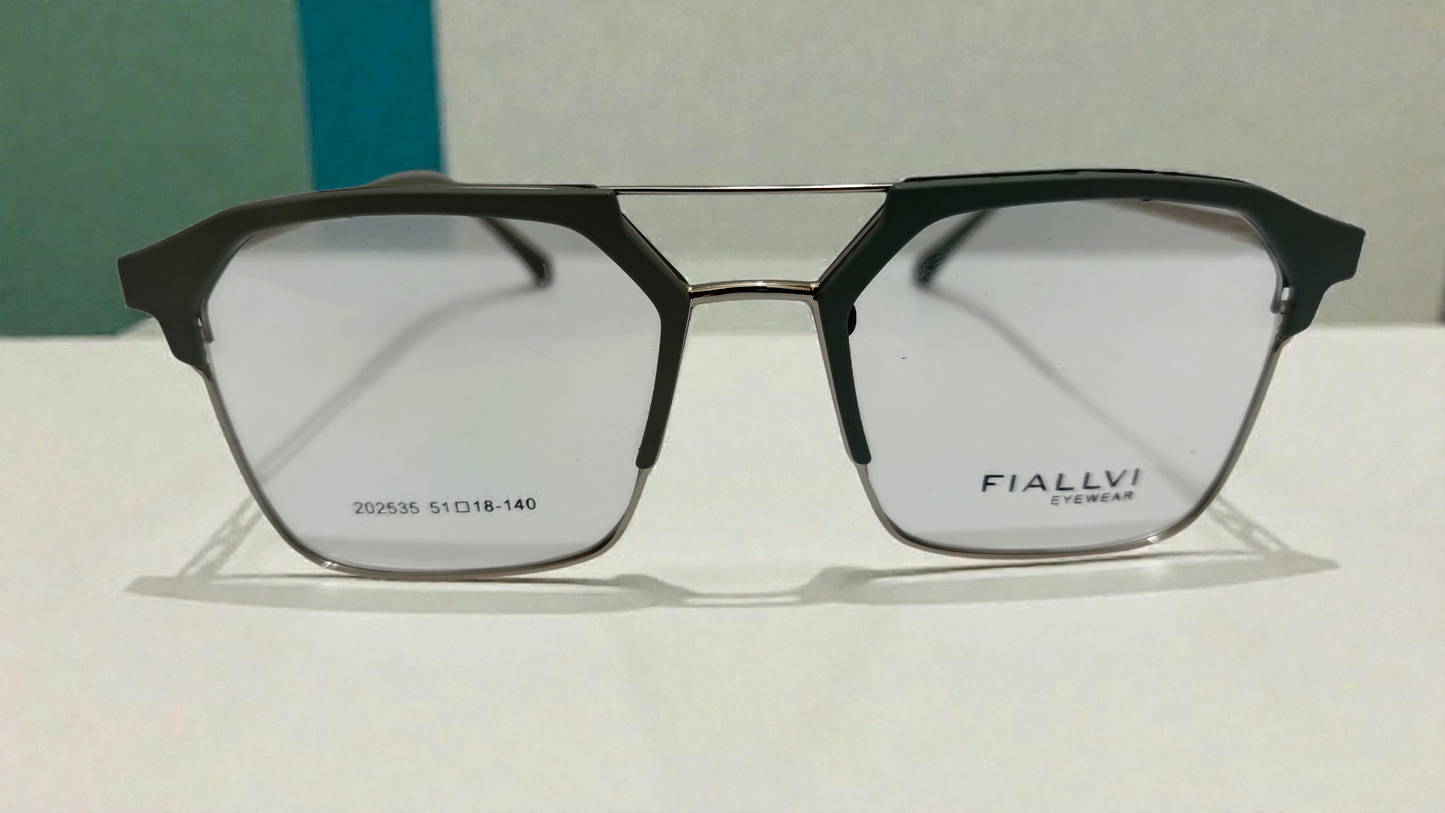 Matte dark olive green front with polished silver-tone metal temples Color Urban Architect:FIALLVI Geometric Frame by Bird Eye Optics Emart