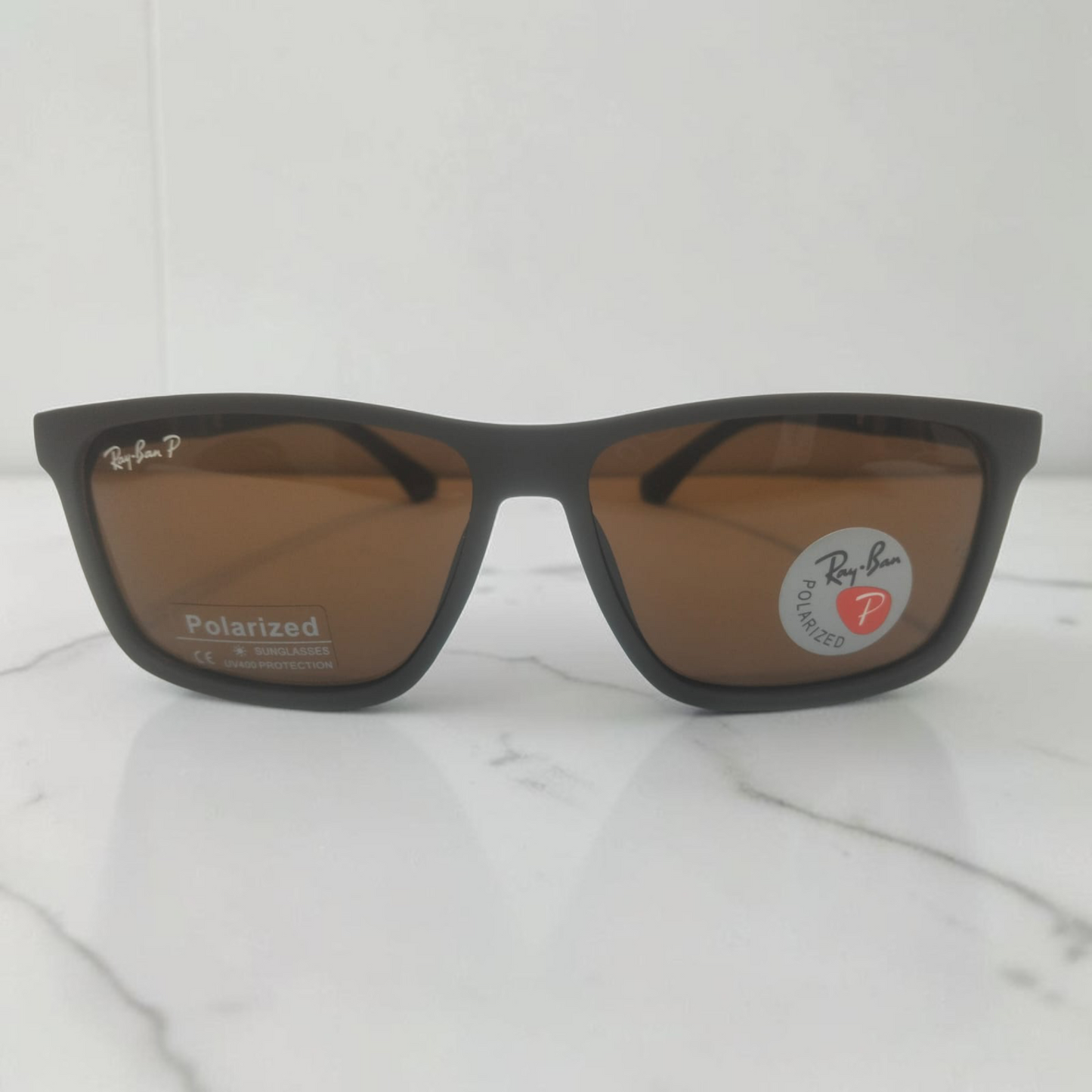 Inspiration of Ray-Ban Justin Style Matte Brown Polarized Sunglasses.Premium Wayfarer Design for Men & Women