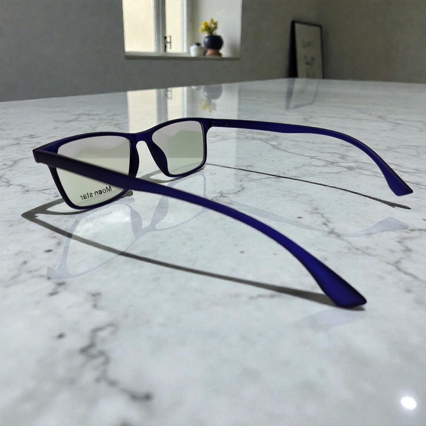Moon Star "Azure Dusk"  Premium Matte Navy Rectangular Eyeglasses : Lightweight Unisex Frames