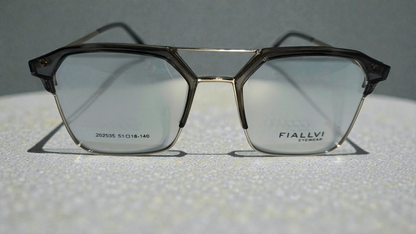 Transparent charcoal front with silver lower rim, bridge and temples color urban Architect:FIALLVI Geometric Frame by Bird Eye Optics Emart