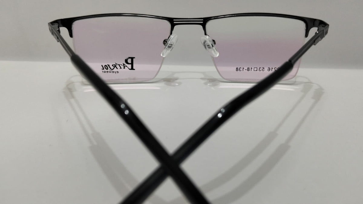 Patriot Executive Semi-Rimless Metal Eyeglasses (Model 2216)Matte Black Lightweight Prescription Frame for Men