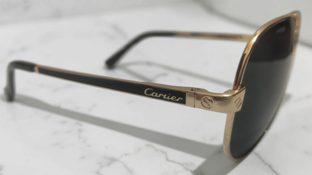 Cartier Style Aviator Sunglasses .Classic Golden Frame with  Greenish black Tint (Unisex)