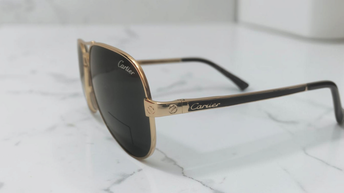 Cartier Style Aviator Sunglasses .Classic Golden Frame with  Greenish black Tint (Unisex)
