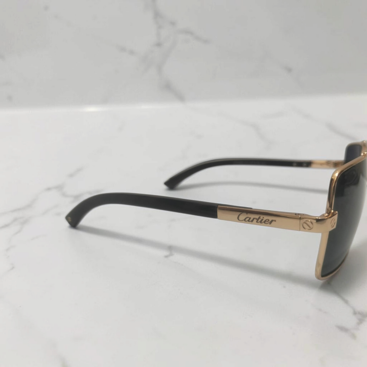 Luxury Cartier Inspiration Square Pilot Sunglasses for Men Golden Metal Double Bridge Frame with Hard Case & Box