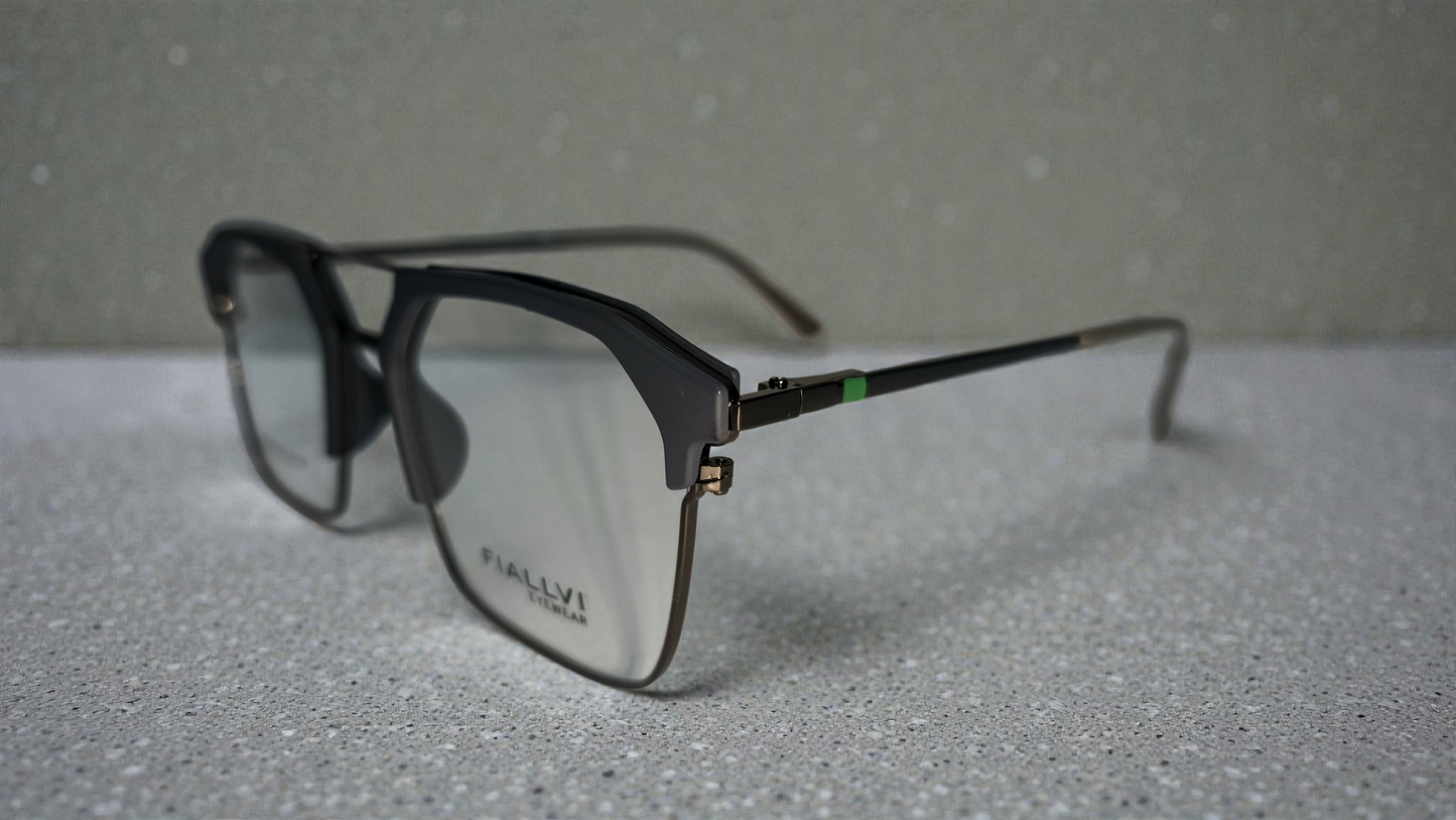 Charcoal grey front with dark silver lower rim & bridge having dark grey temples color urban Architect:FIALLVI Geometric Frame by Bird Eye Optics Emart
