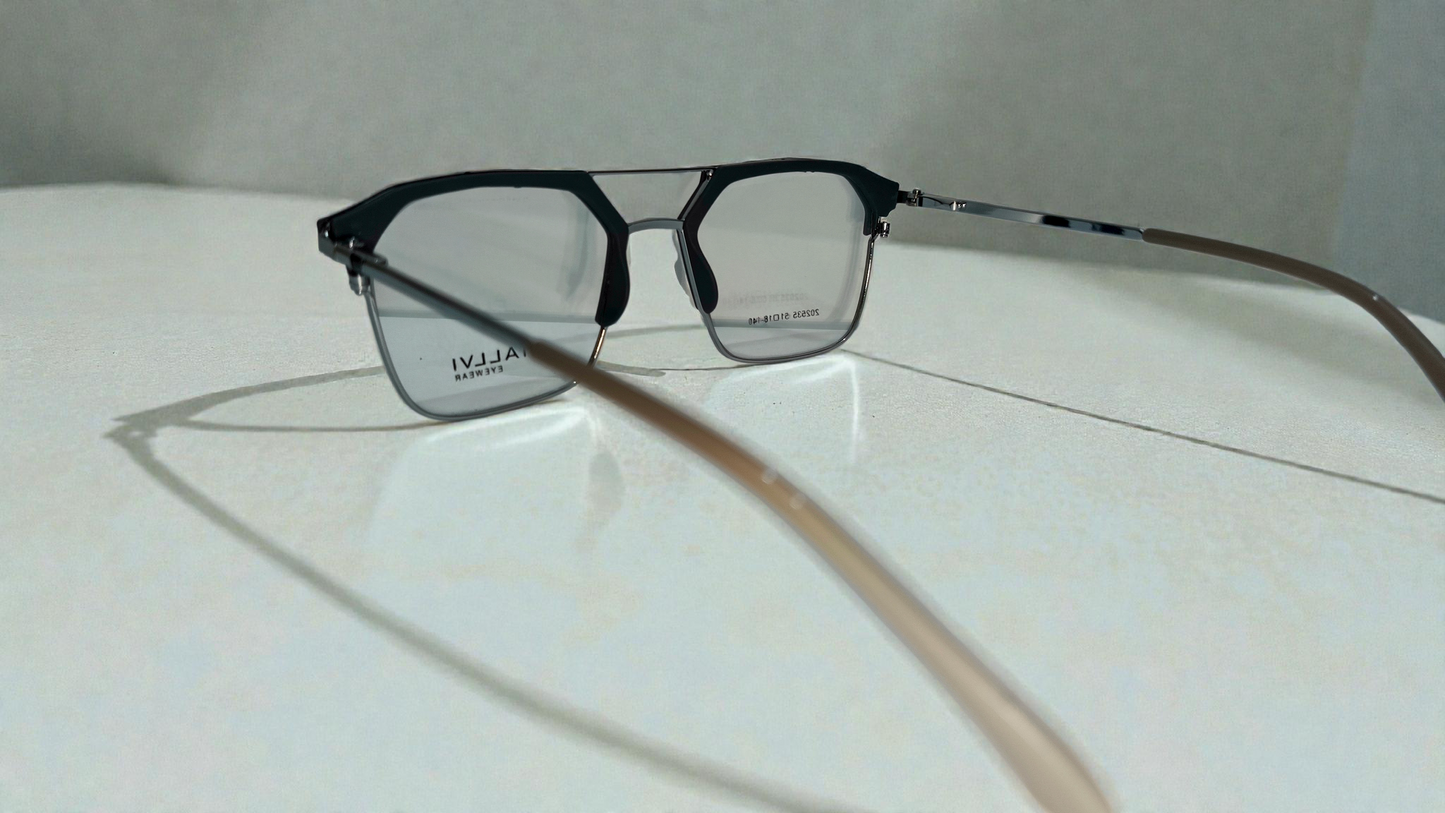 Gunmetal grey front with silver lower rim, bridge and temples color urban Architect:FIALLVI Geometric Frame by Bird Eye Optics Emart