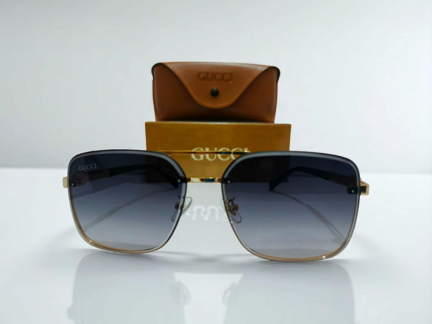 Golden GUCCI Signature Square Sunglasses – Luxury Italian Eyewear for Men & Women