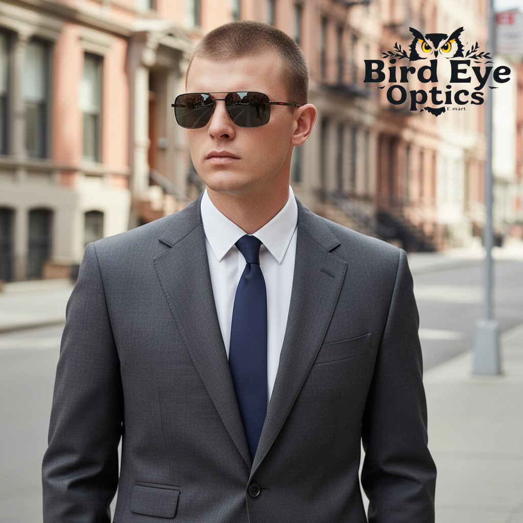 Inspiration of Prada Luxury Navigator Square Sunglasses for Men  Matte Black Frame with Premium Branding Details