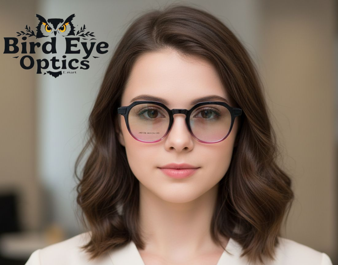 Unisex Gradient Round Eyeglasses – Stylish Black to Pink Frame | Bird Eye Optics