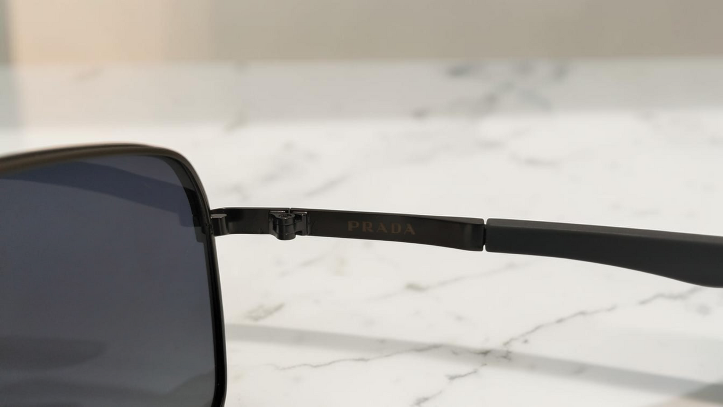 Inspiration of Prada Luxury Navigator Square Sunglasses for Men  Matte Black Frame with Premium Branding Details