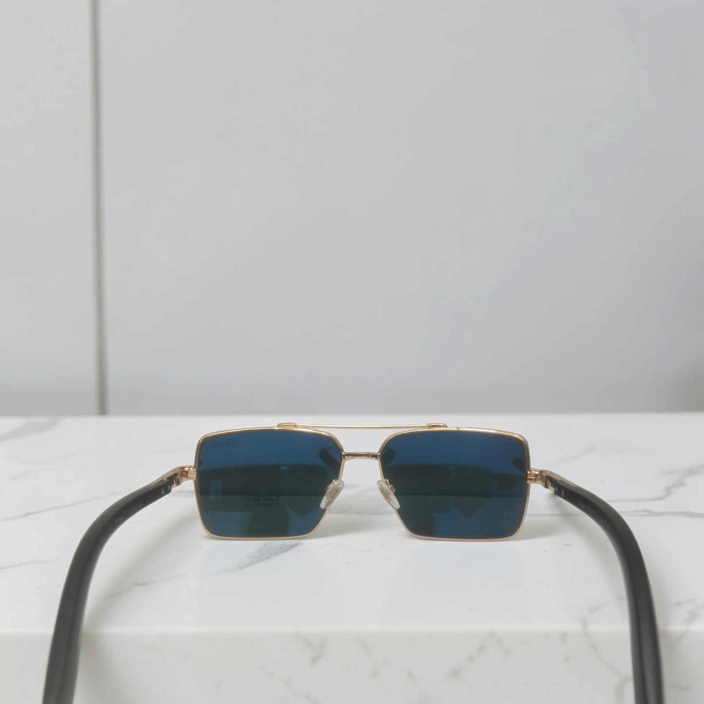 Luxury Cartier Inspiration Square Pilot Sunglasses for Men Golden Metal Double Bridge Frame with Hard Case & Box
