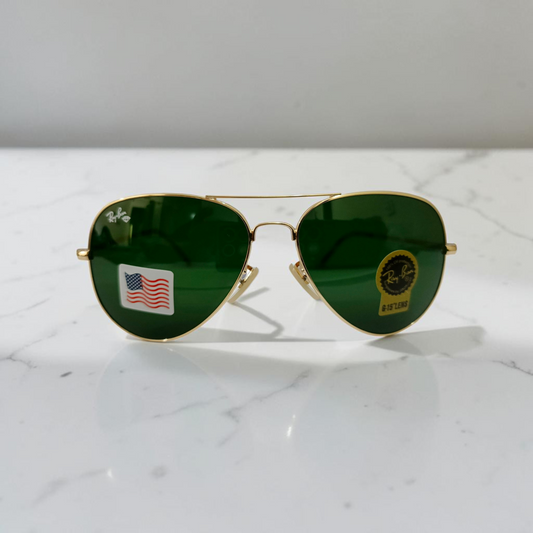 Ray Ban inspired Golden BEO Classic Pilot Aviator Sunglasses - Essential Gold Frame with High-Protection Green Lens