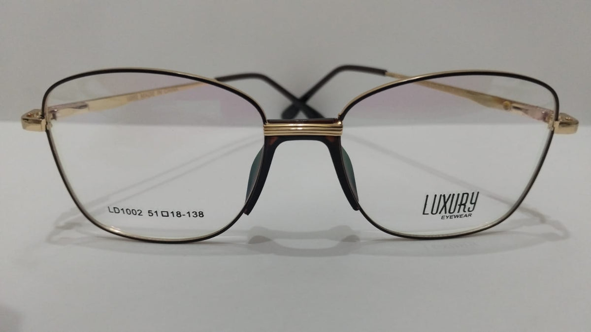 Bird Eye Luxury Geometric Butterfly Golden and brown front Optical Glasses  Lightweight Metal Eyewear for Ladies/Women