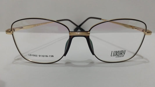 Bird Eye Luxury Geometric Butterfly Golden and Dark brown front Optical Glasses  Lightweight Metal Eyewear for Ladies/Women