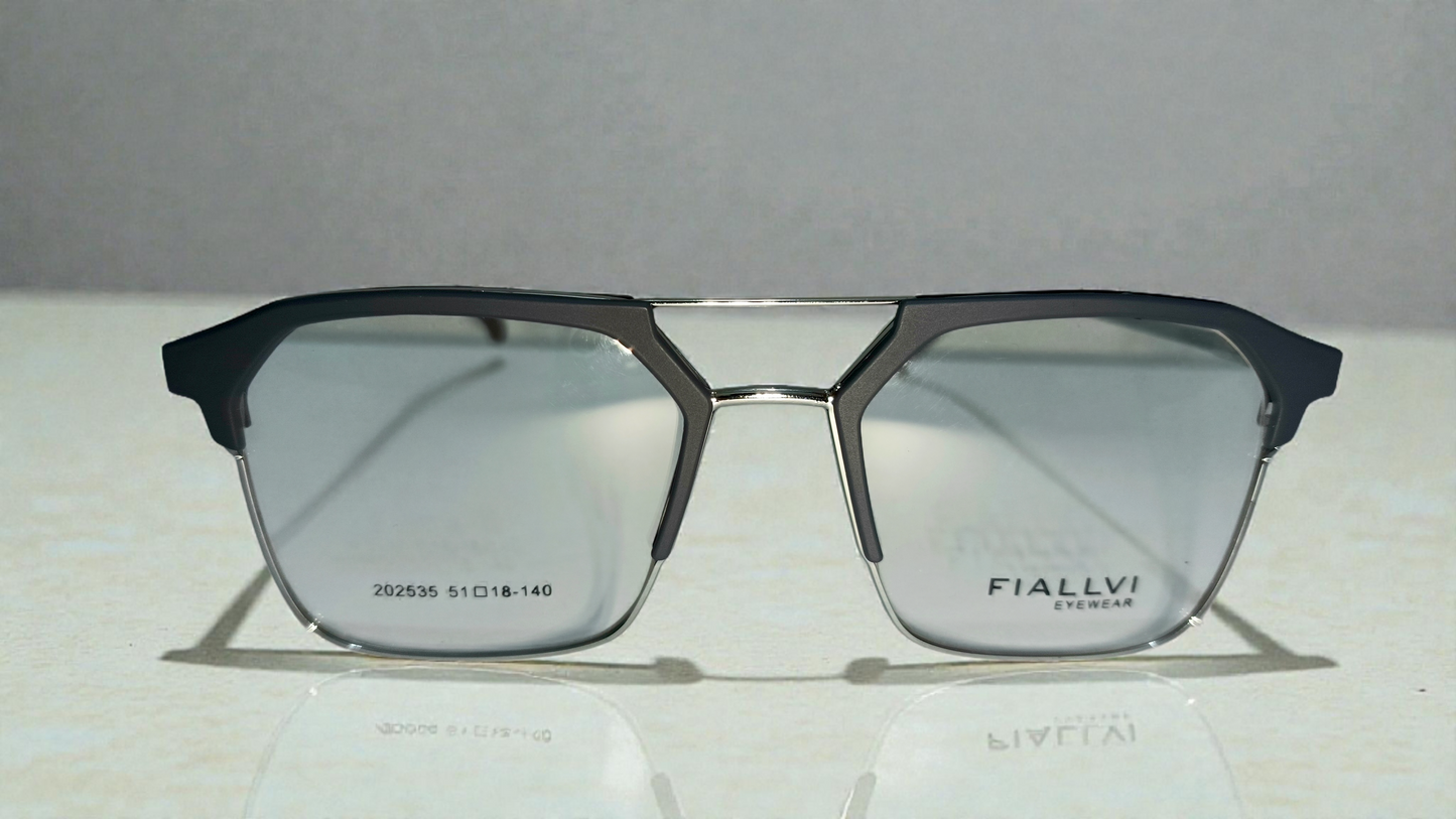 Gunmetal grey front with silver lower rim, bridge and temples color urban Architect:FIALLVI Geometric Frame by Bird Eye Optics Emart