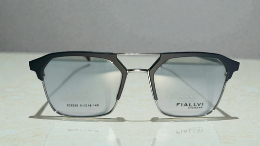 Gunmetal grey front with silver lower rim, bridge and temples color urban Architect:FIALLVI Geometric Frame by Bird Eye Optics Emart