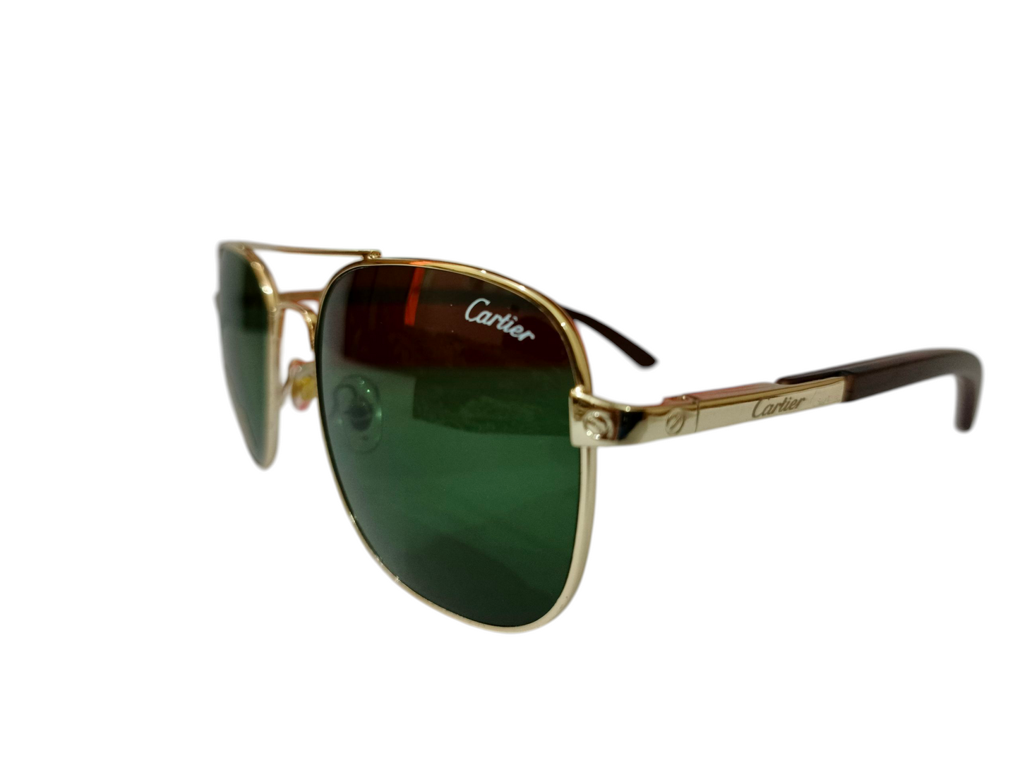 Cartier inspired Golden-Framed Green Aviator Sunglasses with Scratch-Proof Lenses