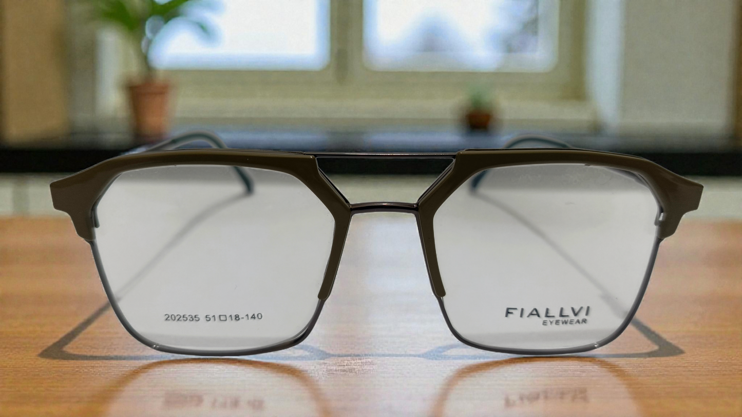 Dark moss green front with dark charcoal grey temples color urban Architect:FIALLVI Geometric Frame by Bird Eye Optics Emart