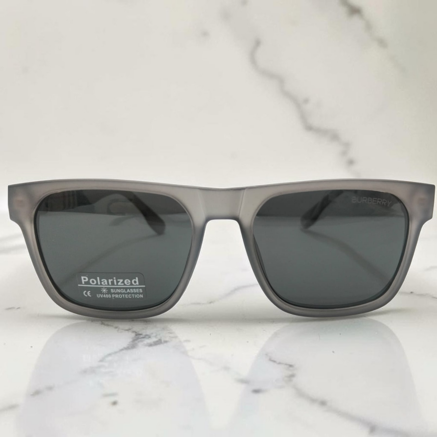 Inspiration of Burberry Matt Gray Square Sunglasses – Polarized UV400 Protection.