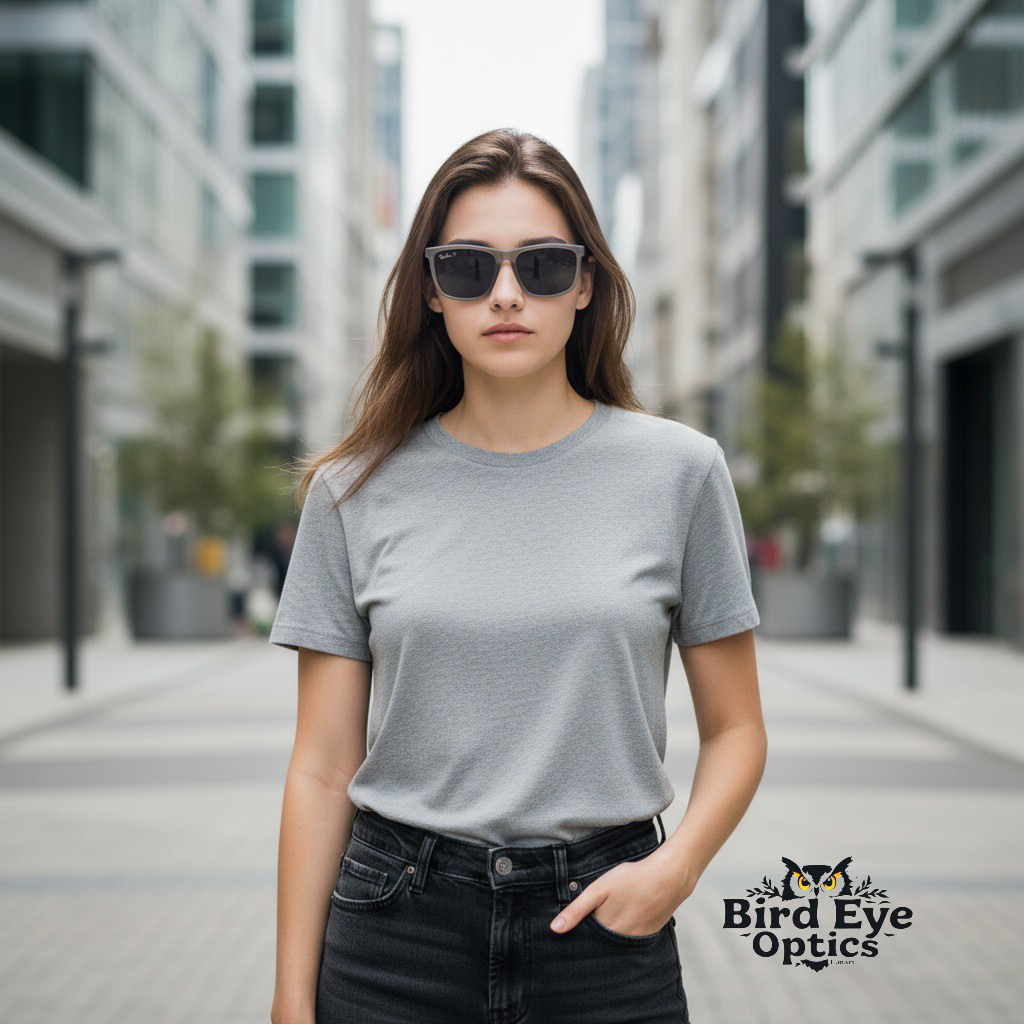 Inspiration of Ray-Ban Matte Translucent Grey Polarized Rectangle Sunglasses (with Classic Case & Packaging)