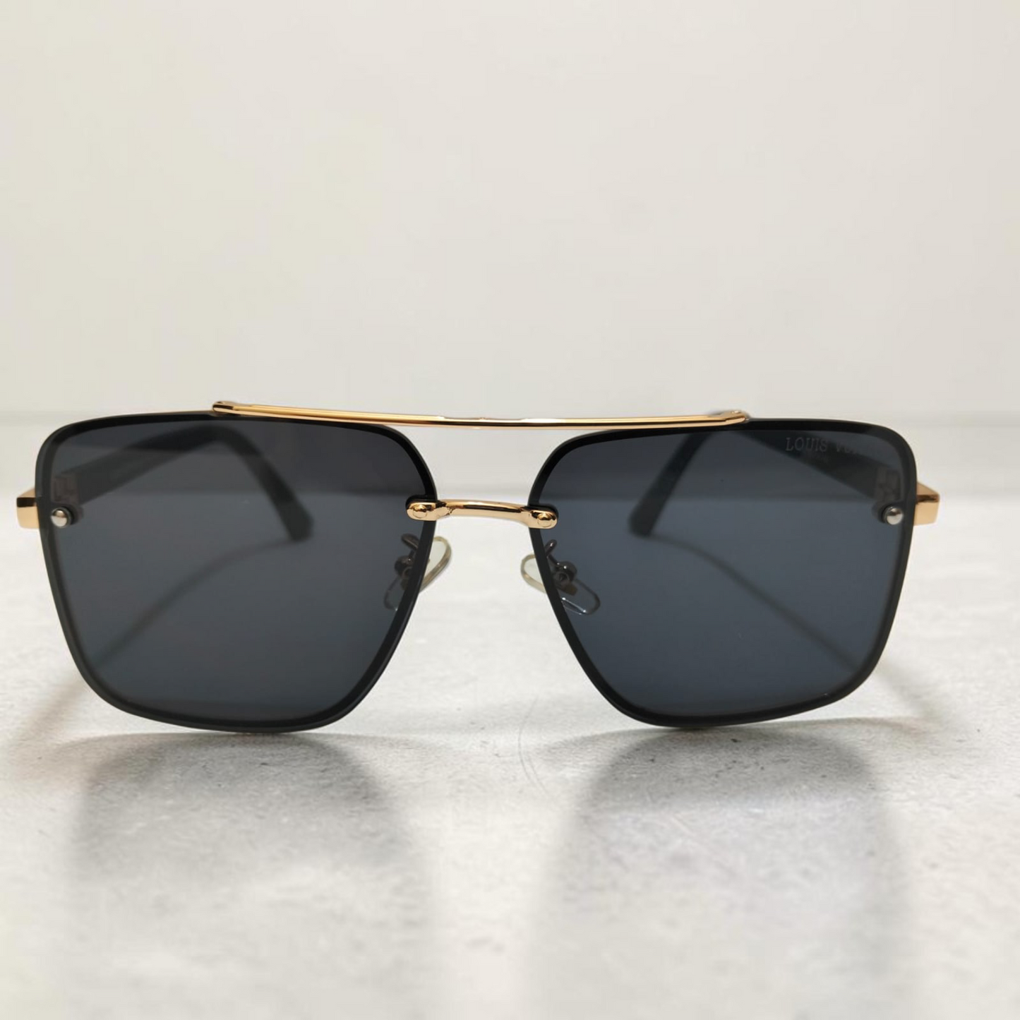 Louis Vuitton inspired Premium Golden Accented Square Navigator Sunglasses Unisex Modern Sophistication