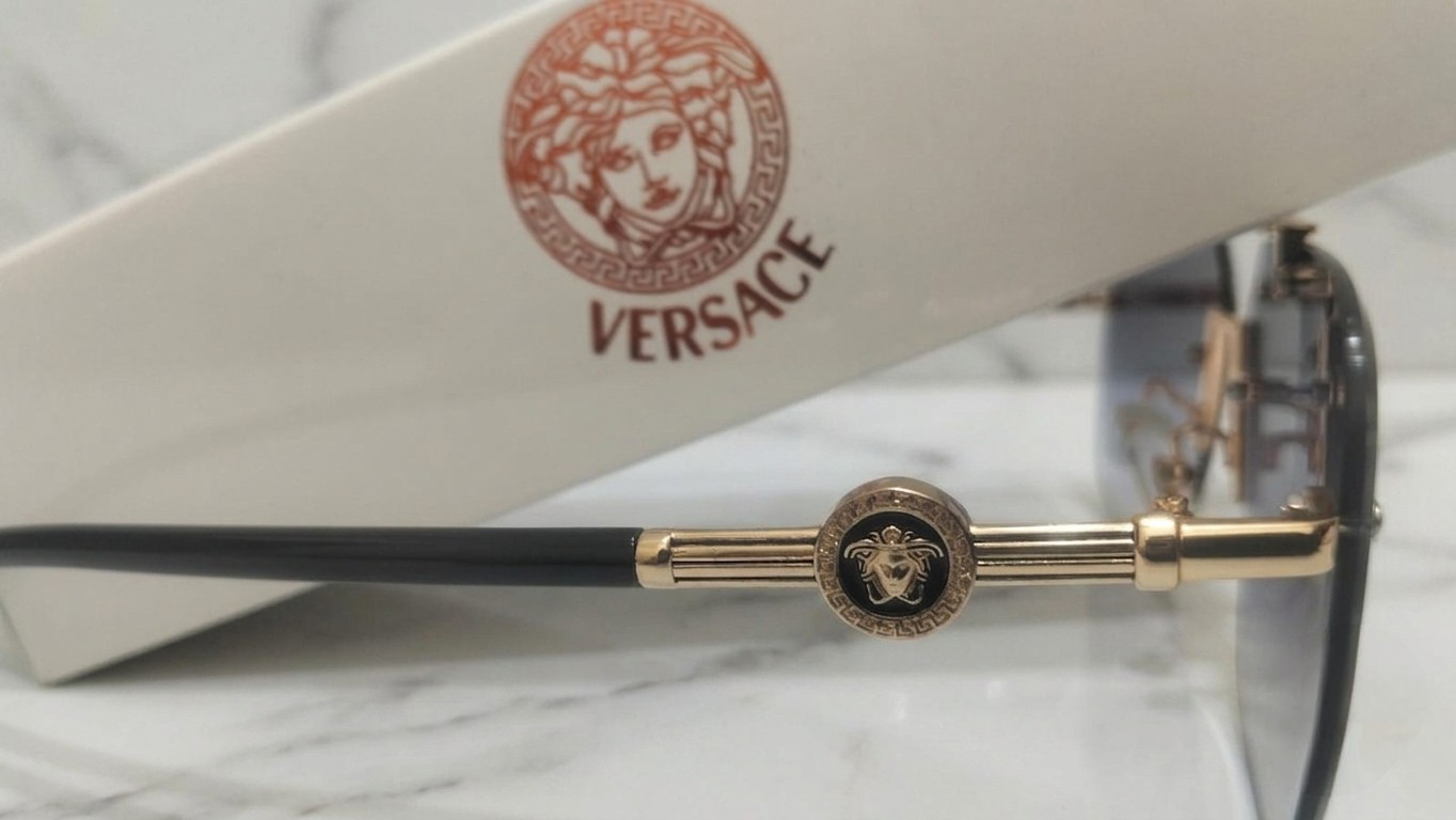 Inspiration of Versace Oversized Rimless Square Sunglasses Golden Medusa Edition