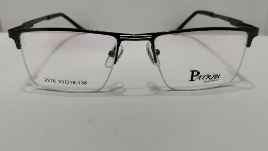 Patriol Executive Semi-Rimless Metal Eyeglasses (Model 2216)Matte Black Lightweight Prescription Frame for Men