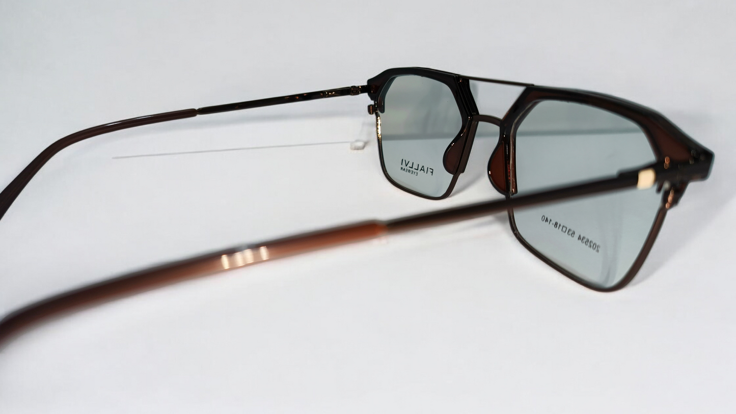 Havana brown front with coffee brown lower rim, bridge and temples color urban Architect:FIALLVI Geometric Frame by Bird Eye Optics Emart