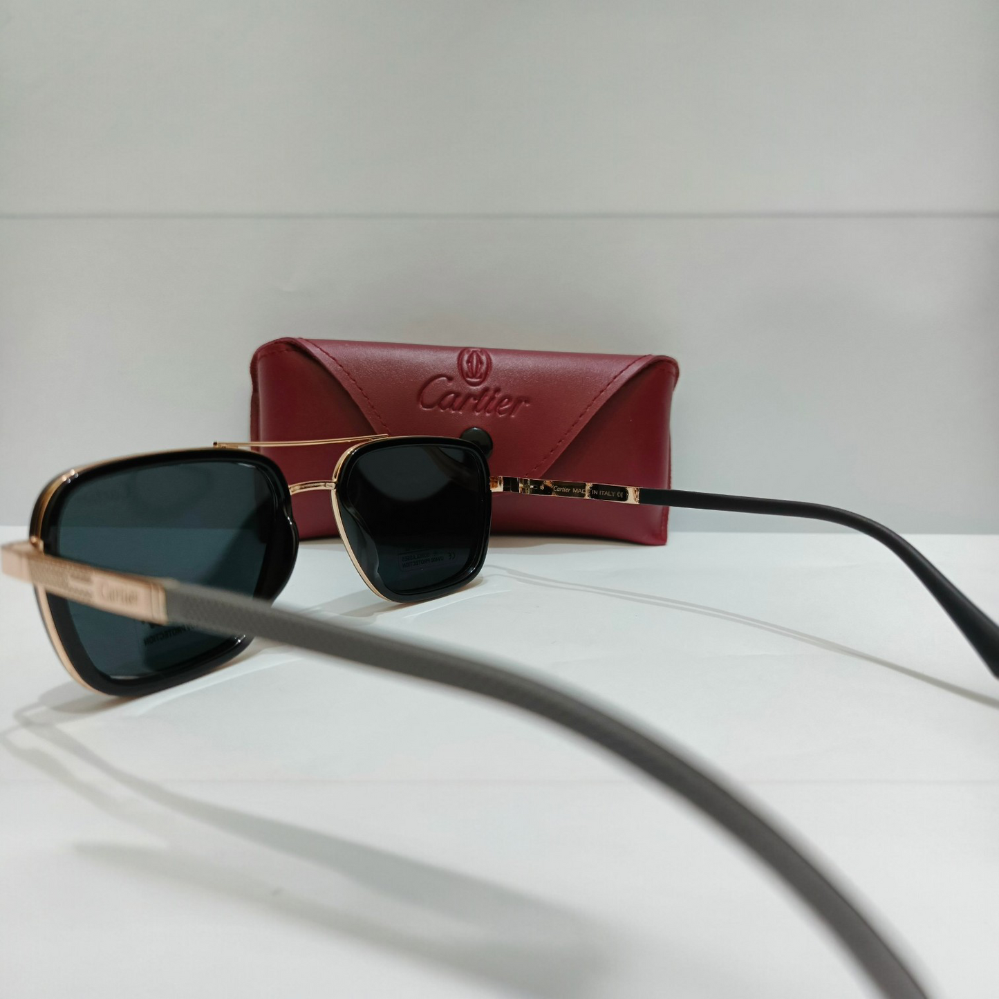 Cartier inspired Luxury Square Aviator Sunglasses  Premium Golden & Black Finish