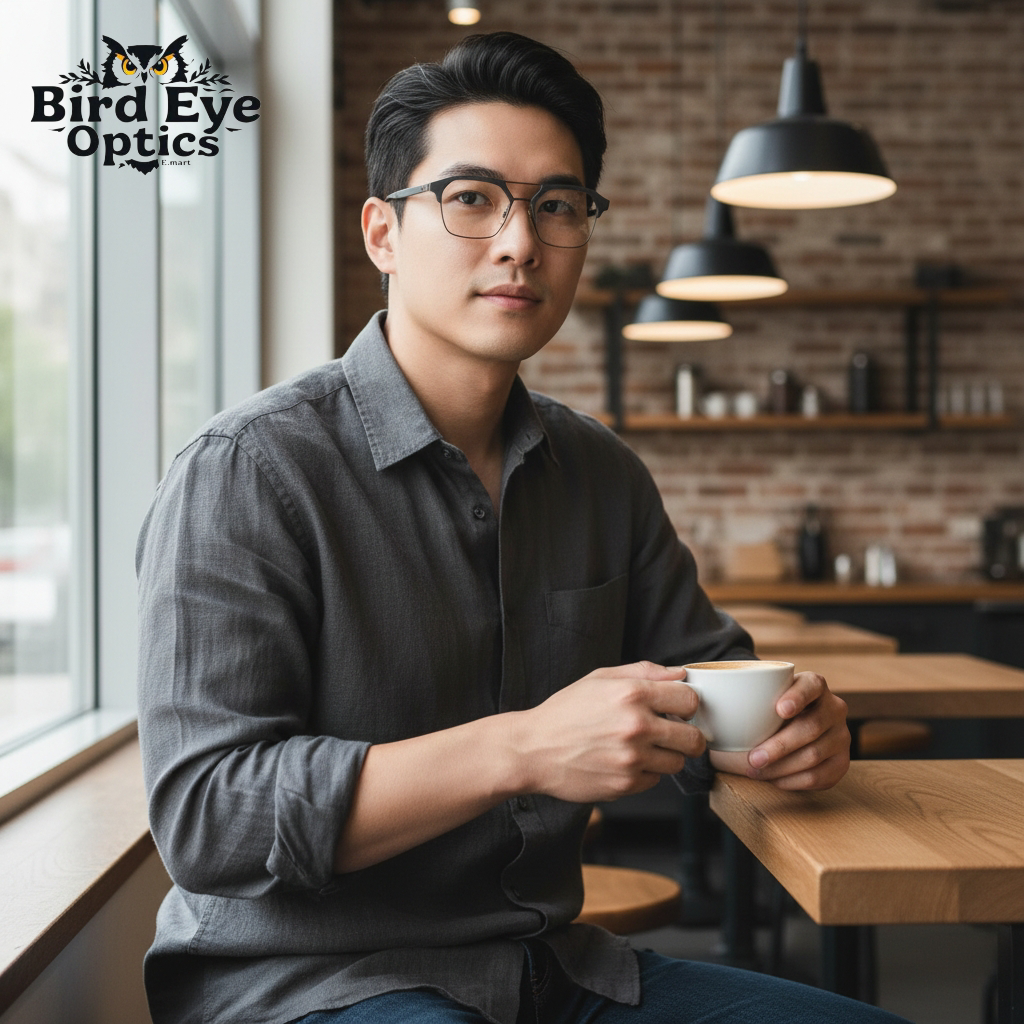 Charcoal grey front with dark silver lower rim & bridge having dark grey temples color urban Architect:FIALLVI Geometric Frame by Bird Eye Optics Emart