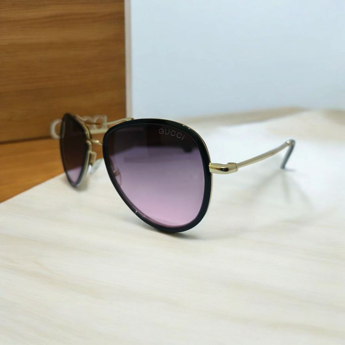 GUCCI Inspired (Adult Small) Premium Aviator Sunglasses with Golden Accents & Purple Gradient Lenses