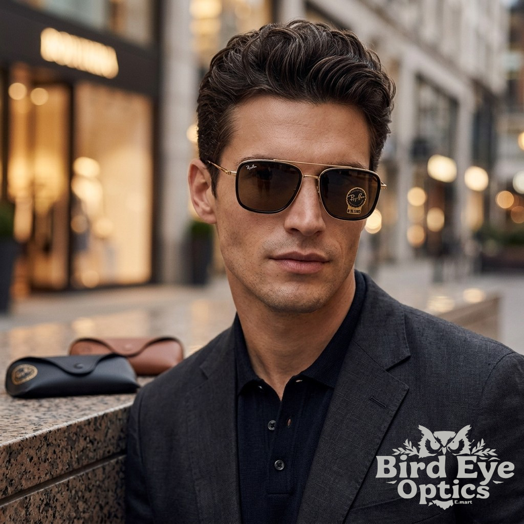 Ray-Ban inspired RB3561 The General Luxury Black & Golden Square Sunglasses (Unisex)
