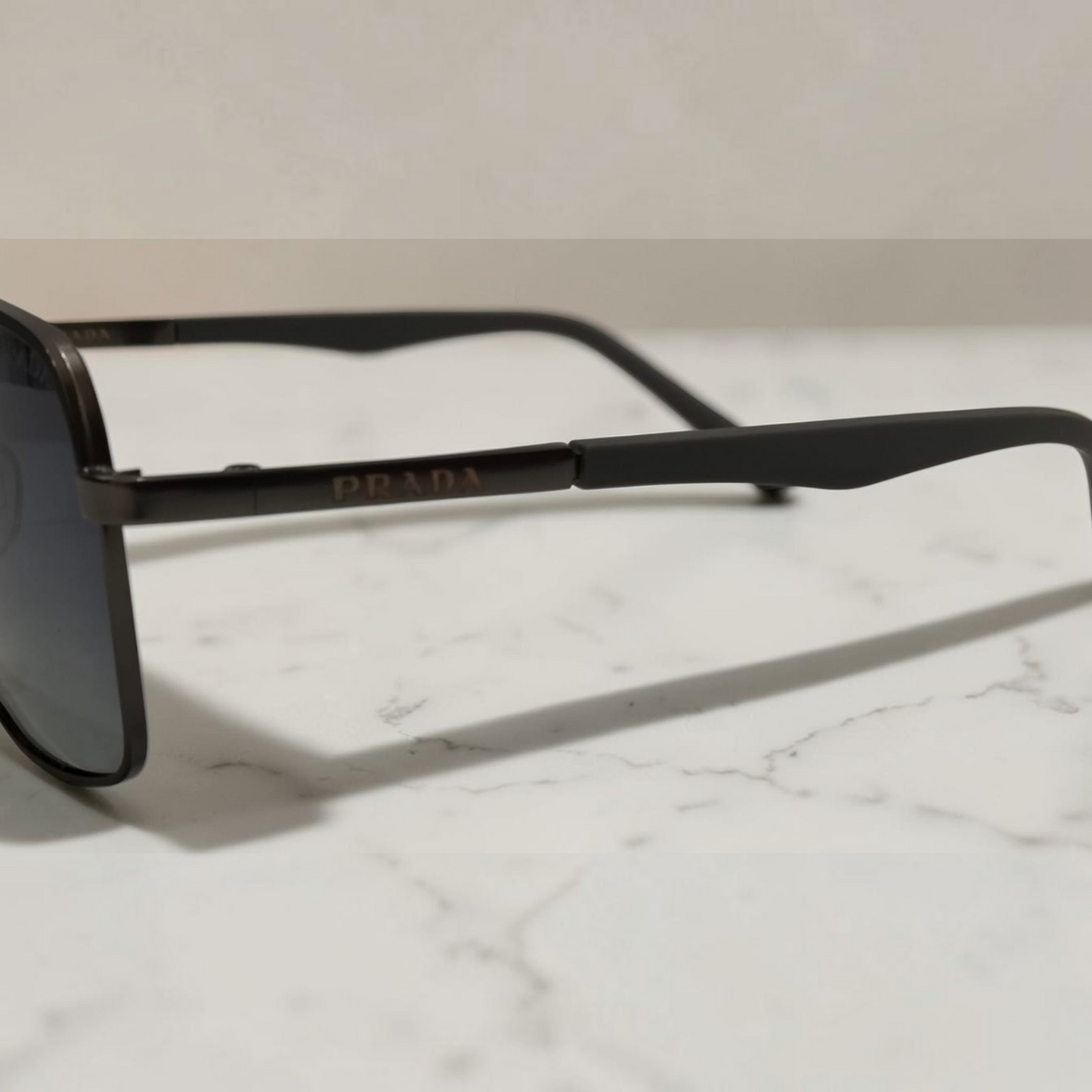 Inspiration of Prada Luxury Navigator Square Sunglasses for Men  Matte Black Frame with Premium Branding Details