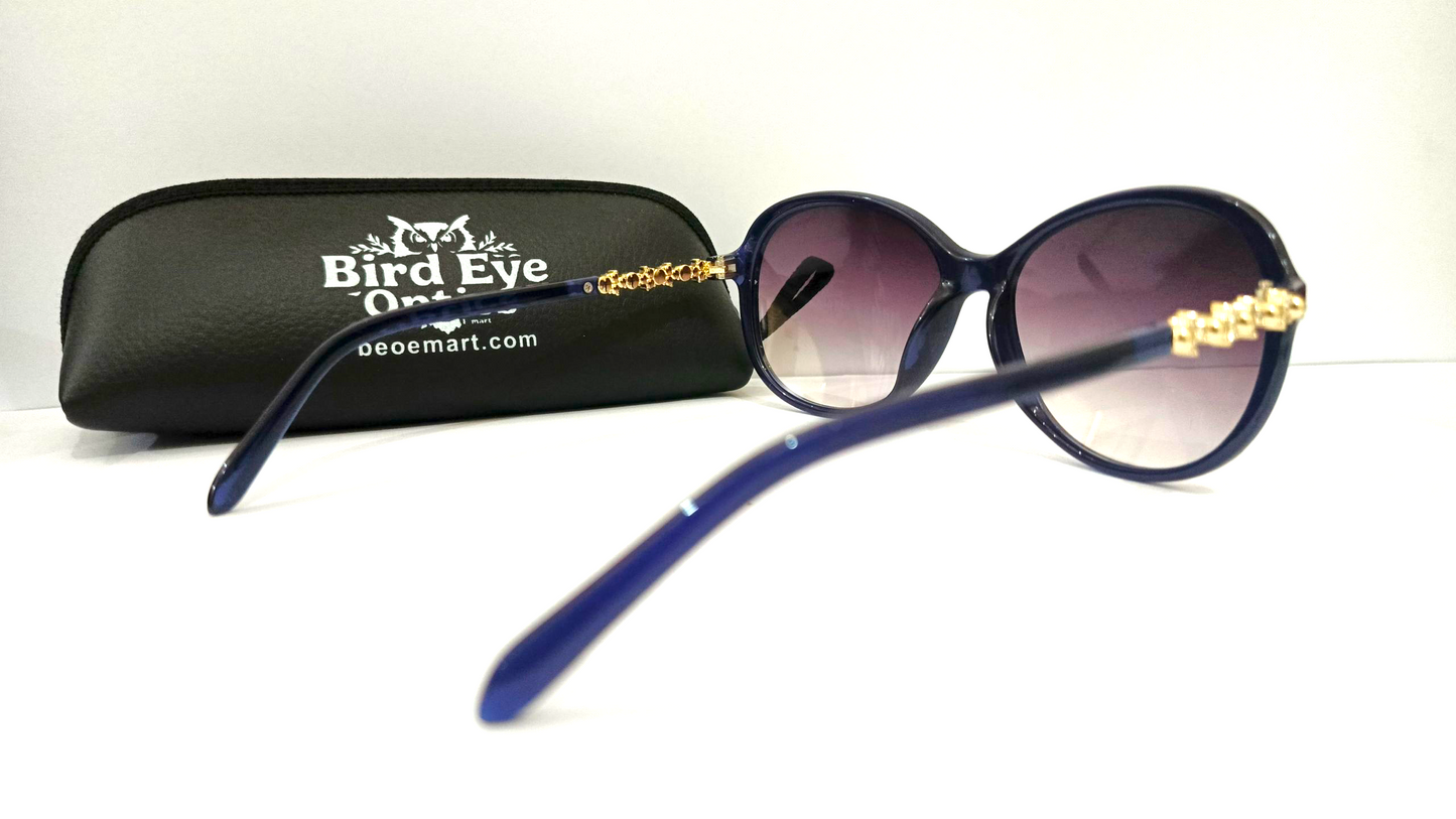 Chic Oversized Butterfly Sunglasses - Navy Blue with Gold & Crystal Detail